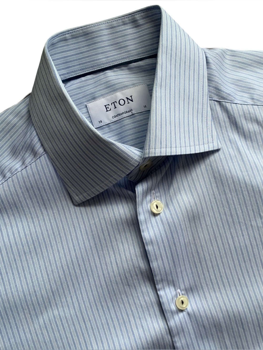 Eton Contemporary Fit Striped Light Blue Dress Shirt Size 15